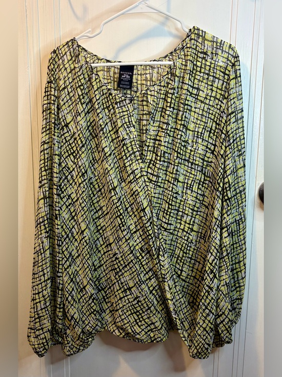 George Tops - George Yellow Plaid Lightweight Wrap Long Sleeve Blouse